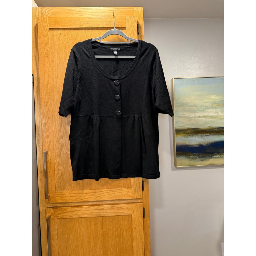 Alfani Woman Black Short Sleeve Empire Waist Button Front Cardigan 2X